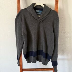 Polo Ralph Lauren Men's Gray Sweater with Navy Stripe